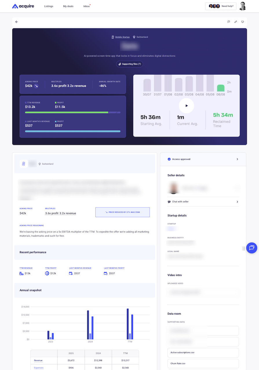 Acquire.com listing preview